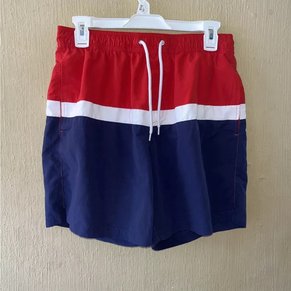 Forever 21 Men Regular large L white blue Short Swim Trunks Shorts